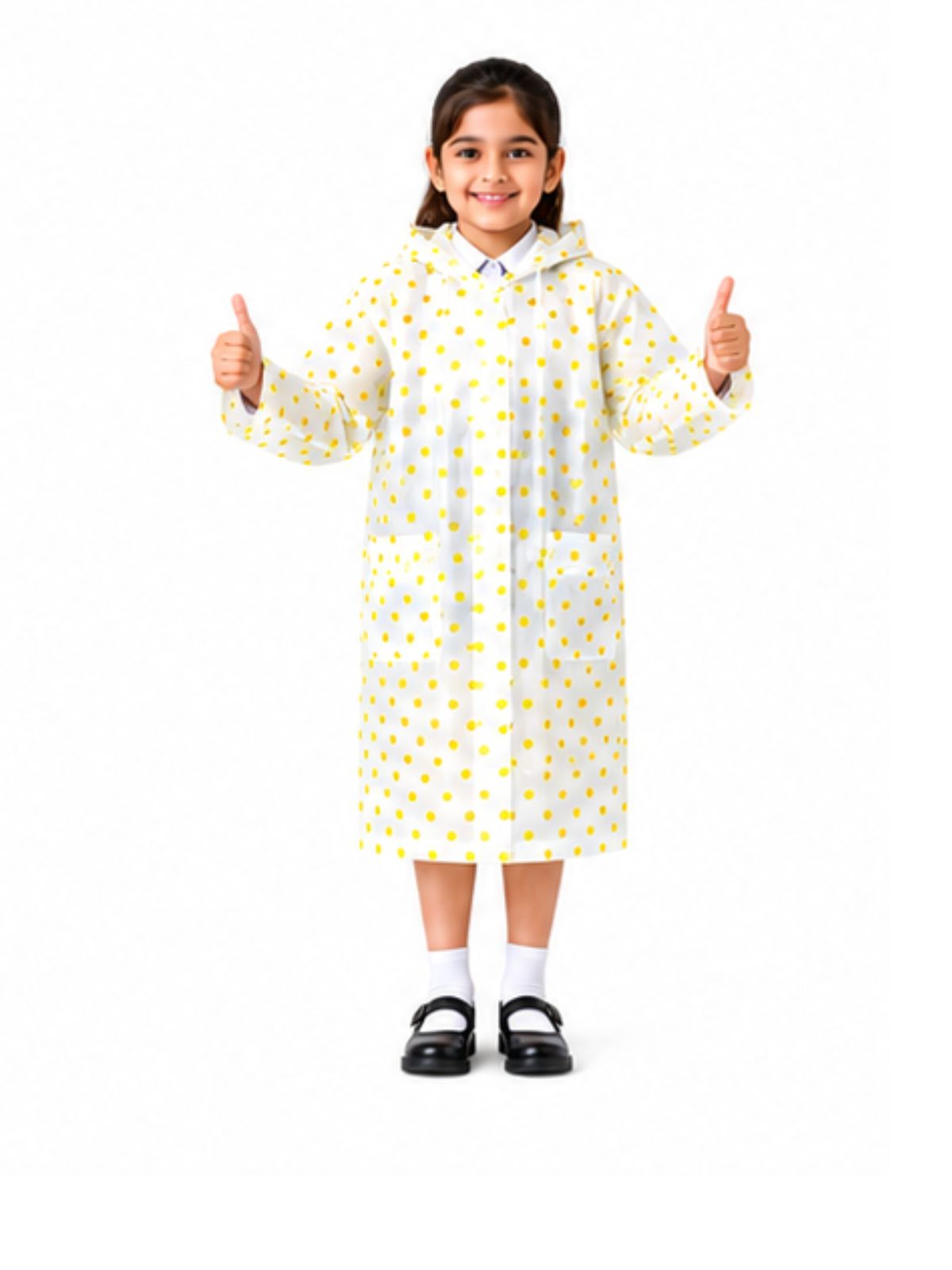 Kidello Kids Transparent Raincoat with Polka Dots | Waterproof Hooded Raincoat | School Rain Wear