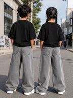 Kidello Kids Wide Leg Fit Jeans for Boys & Girls | Premium Cotton Denim | Mid Rise