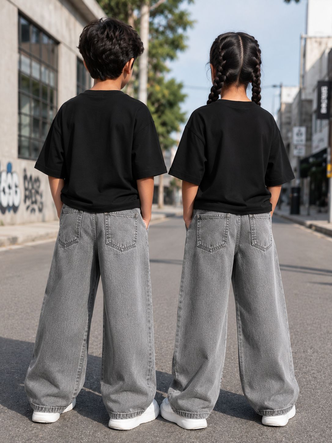 Kidello Kids Wide Leg Fit Jeans for Boys & Girls | Premium Cotton Denim | Mid Rise