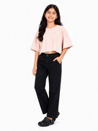 Kidello Girls Oversized Relaxed Fit Boxy Crop Top | Premium High GSM Cotton | Soft & Breathable | Casual Everyday T-Shirt