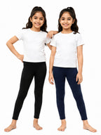 Kidello Girls Cotton Lycra Ankle Leggings Pack of 2