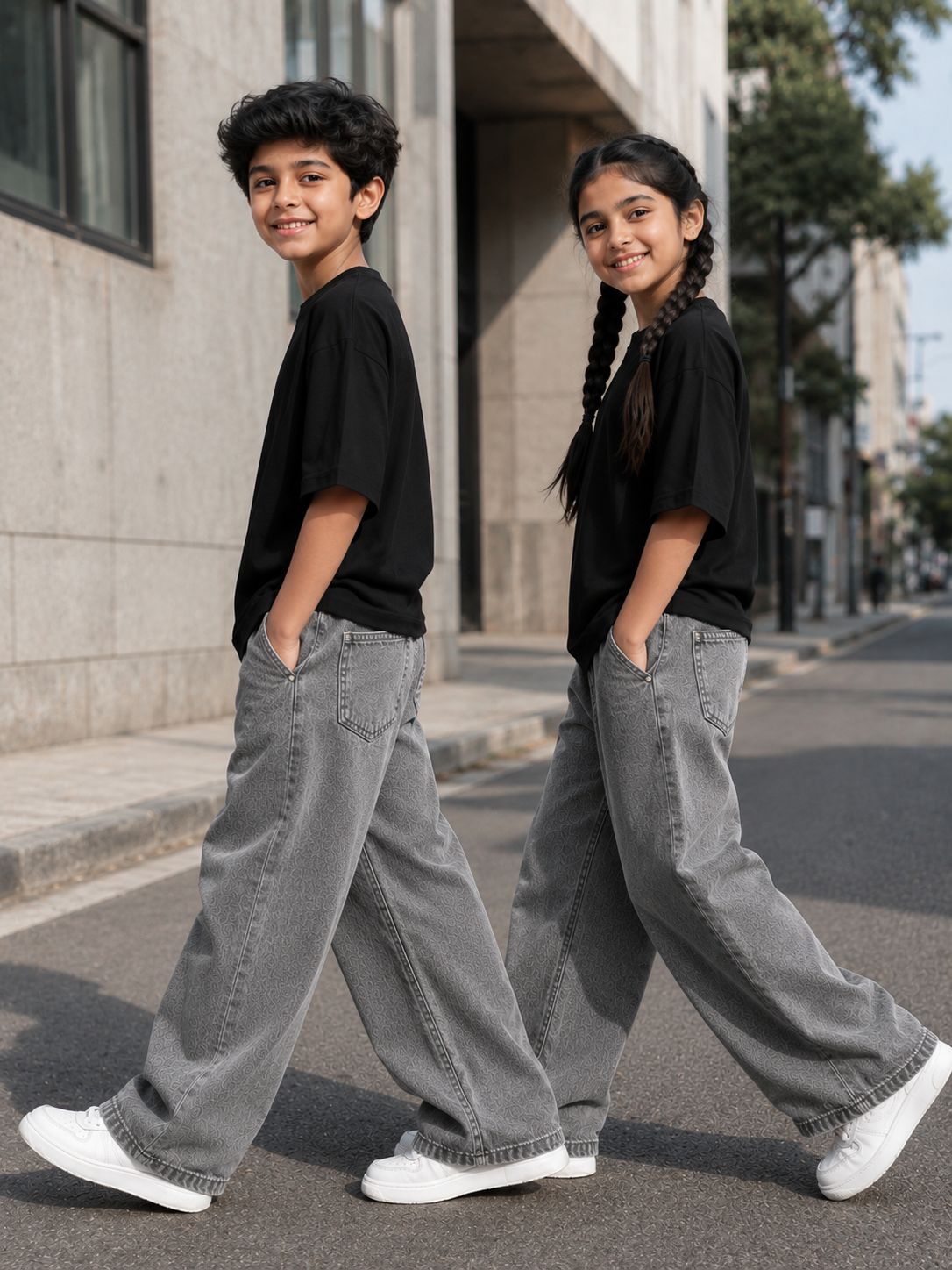 Kidello Kids Wide Leg Fit Jeans for Boys & Girls | Premium Cotton Denim | Mid Rise