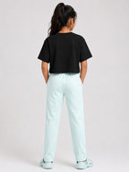 Kidello Girls Cotton Pyjama Track Pant | Soft & Breathable | Regular Fit | Everyday Lounge Wear | Elastic Waist with Drawstring
