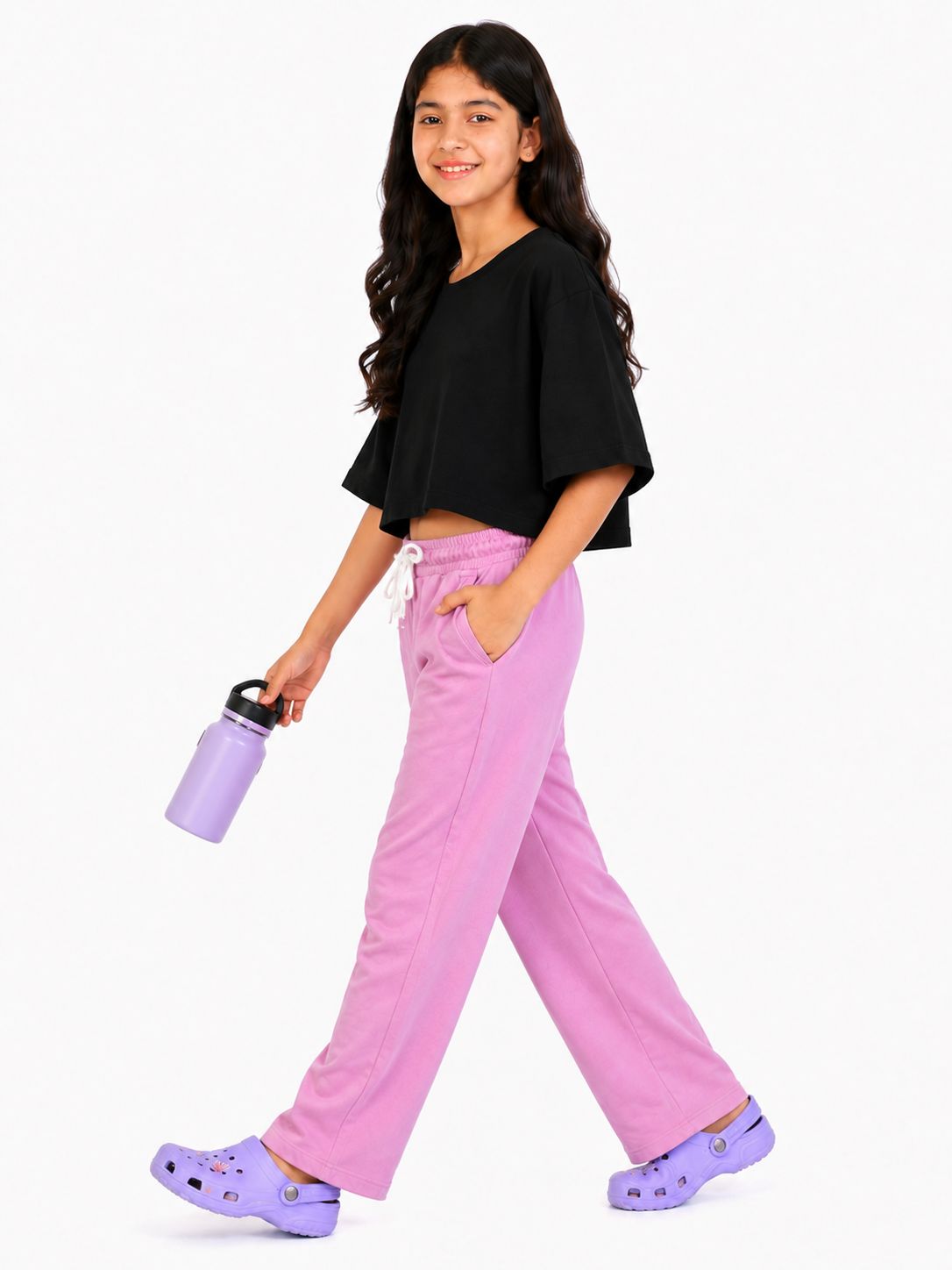 Kidello Girls Cotton Pyjama Track Pant | Soft & Breathable | Regular Fit | Everyday Lounge Wear | Elastic Waist with Drawstring
