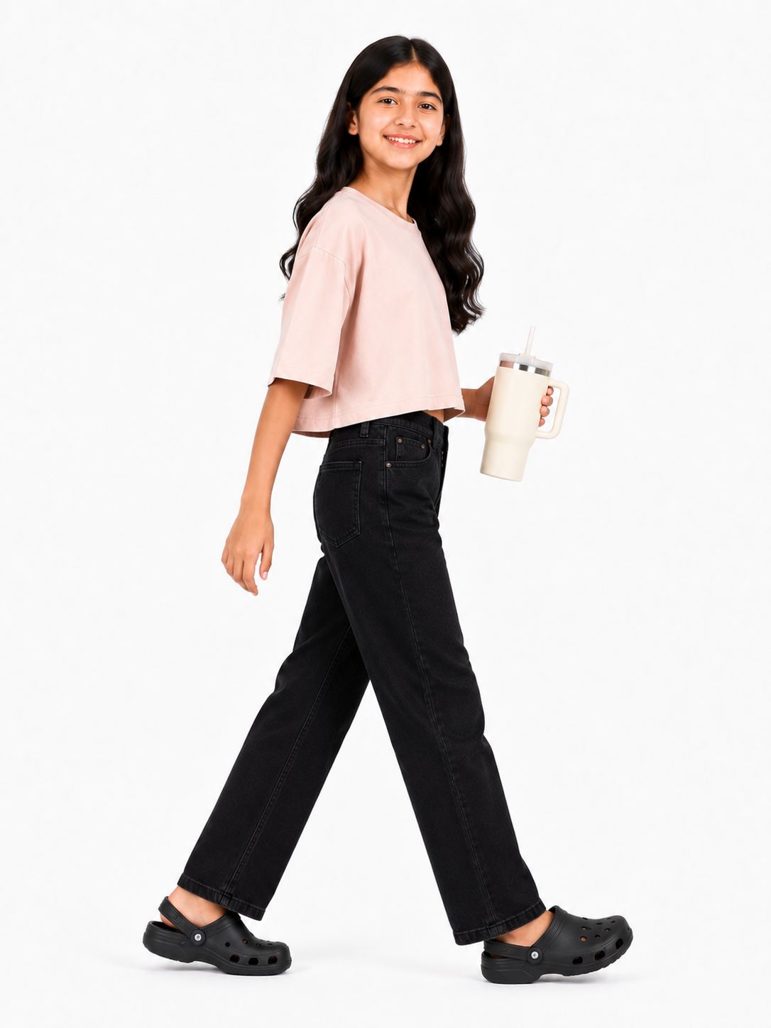 Kidello Girls Oversized Relaxed Fit Boxy Crop Top | Premium High GSM Cotton | Soft & Breathable | Casual Everyday T-Shirt