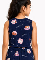 Kidello Girls Printed Spun Crop Top | Soft Sleeveless Casual Top for Girls