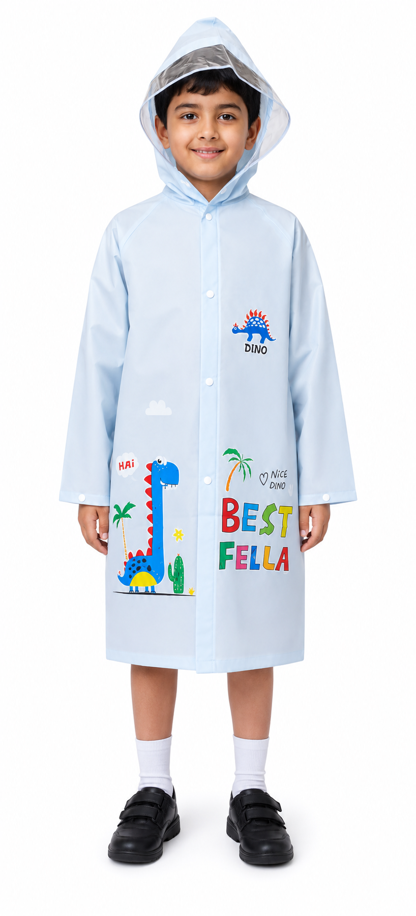 KIDELLO Kids Printed Raincoat – Dino Theme | Waterproof Hooded Raincoat for Boys & Girls