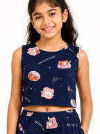 Kidello Girls Printed Spun Crop Top | Soft Sleeveless Casual Top for Girls