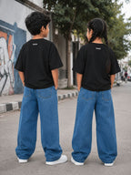 Kidello Kids Wide Leg Fit Jeans for Boys & Girls | Premium Cotton Denim | Mid Rise