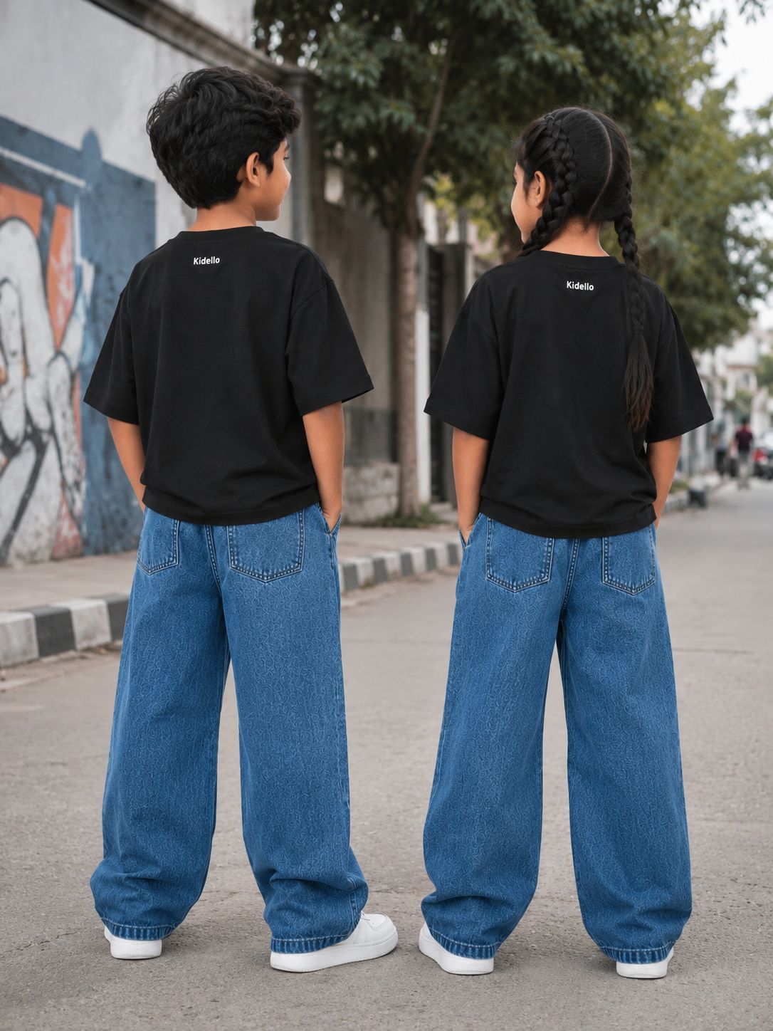 Kidello Kids Wide Leg Fit Jeans for Boys & Girls | Premium Cotton Denim | Mid Rise