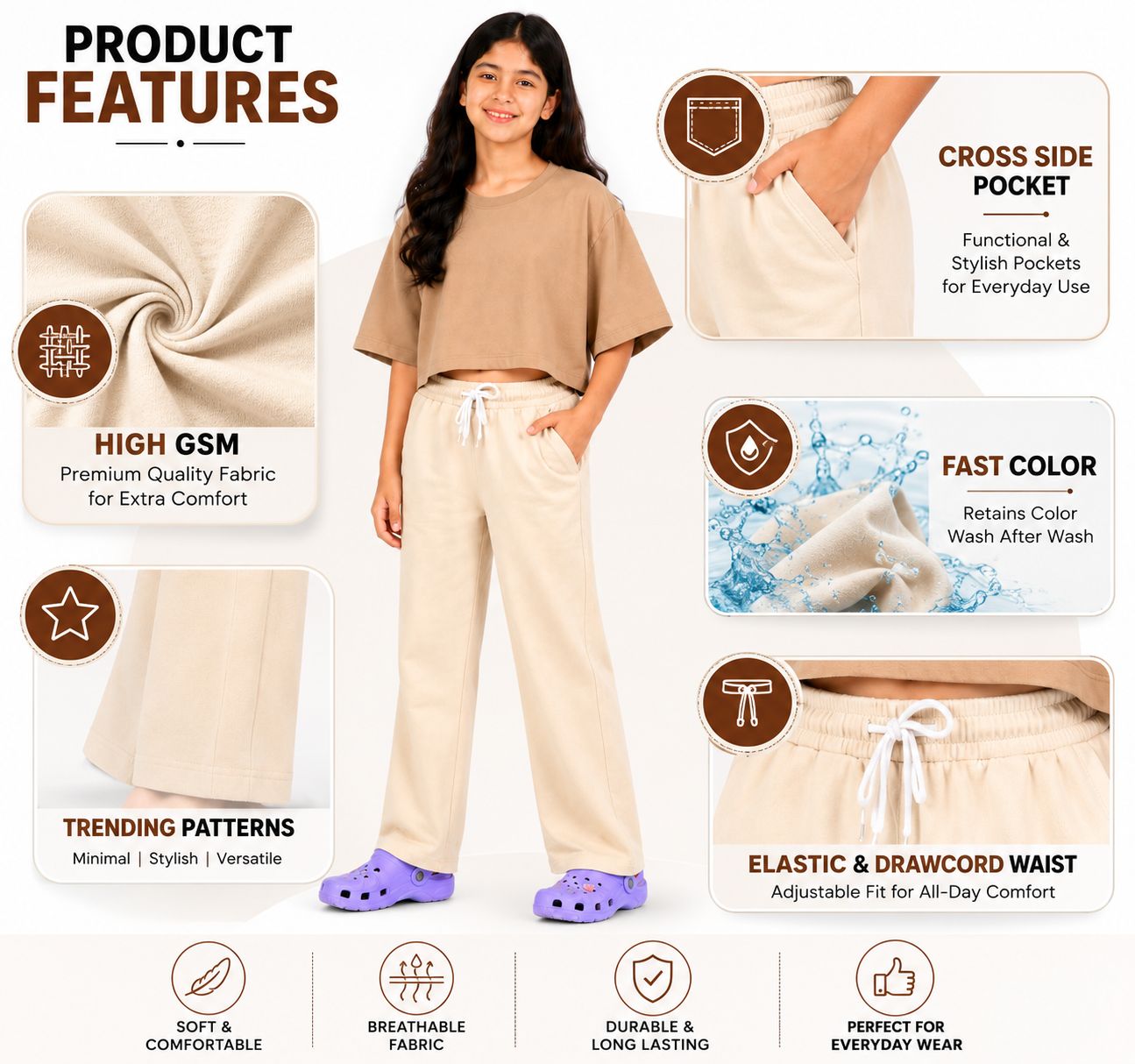 Kidello Girls Cotton Pyjama Track Pant | Soft & Breathable | Regular Fit | Everyday Lounge Wear | Elastic Waist with Drawstring