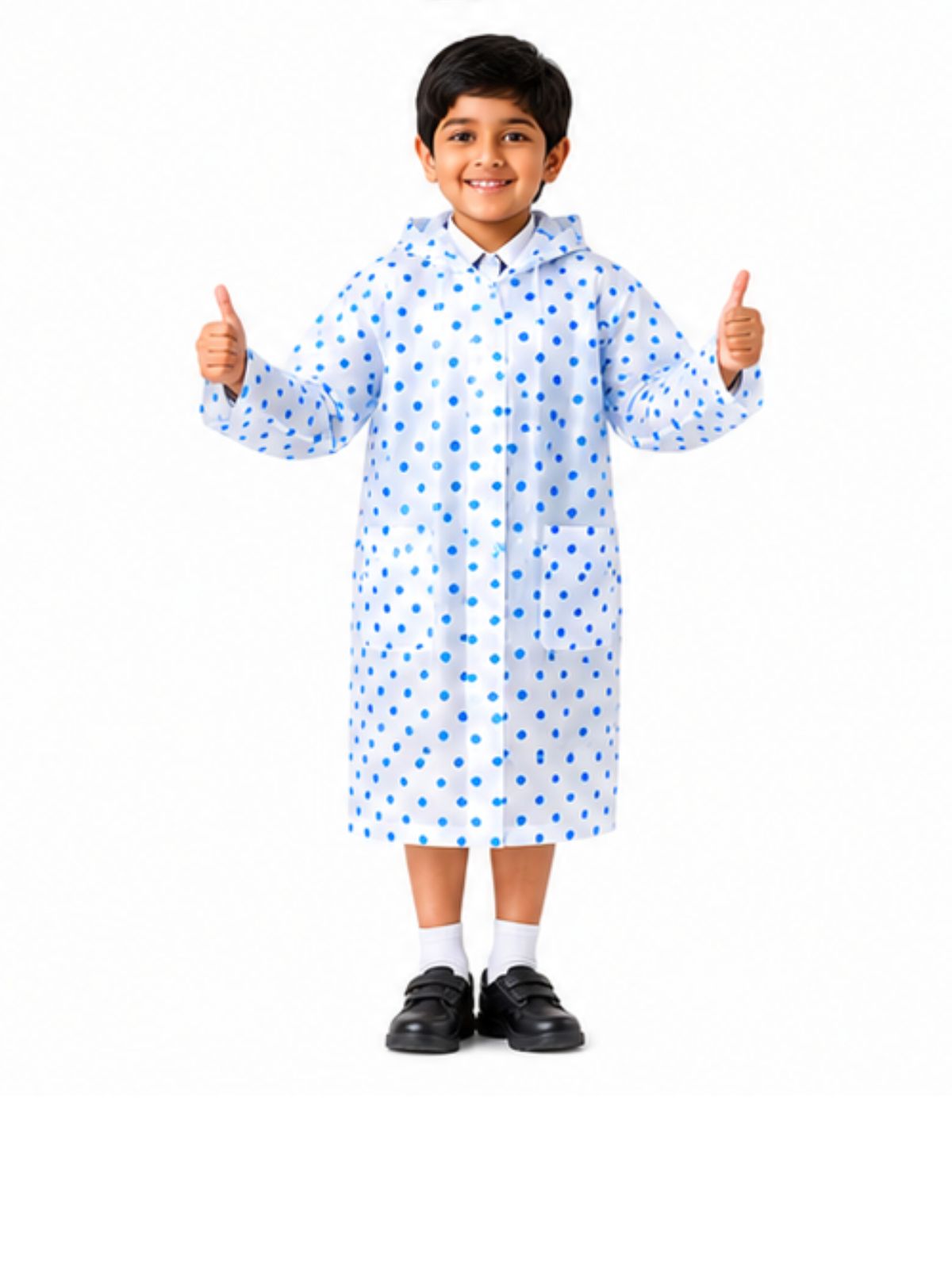 Kidello Kids Transparent Raincoat with Polka Dots | Waterproof Hooded Raincoat | School Rain Wear
