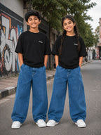 Kidello Kids Wide Leg Fit Jeans for Boys & Girls | Premium Cotton Denim | Mid Rise