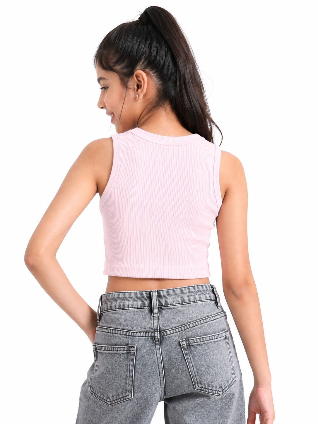 Kidello Girls Cotton Ribbed Crop Top | Sleeveless Casual Top