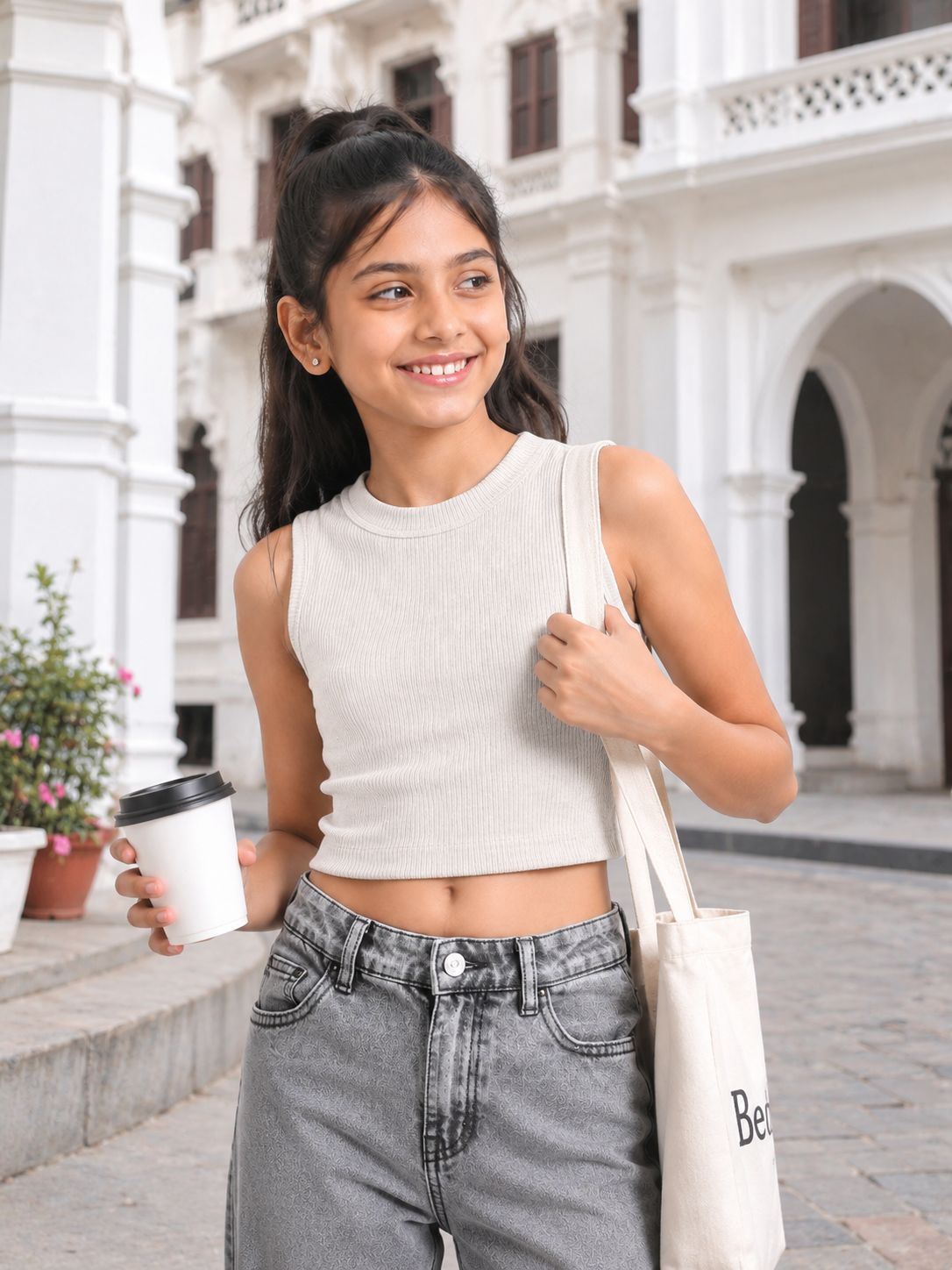 Kidello Girls Cotton Ribbed Crop Top | Sleeveless Casual Top