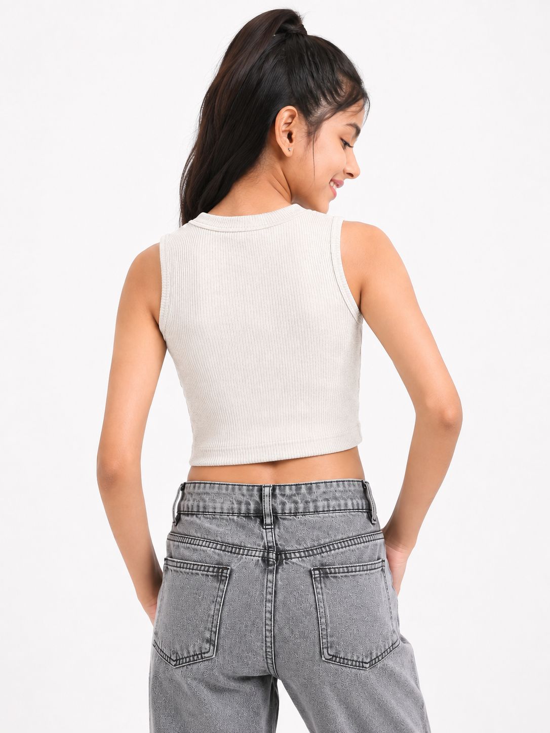 Kidello Girls Cotton Ribbed Crop Top | Sleeveless Casual Top