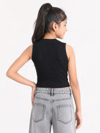 Kidello Girls Cotton Ribbed Crop Top | Sleeveless Casual Top