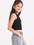 Kidello Girls Cotton Ribbed Crop Top | Sleeveless Casual Top