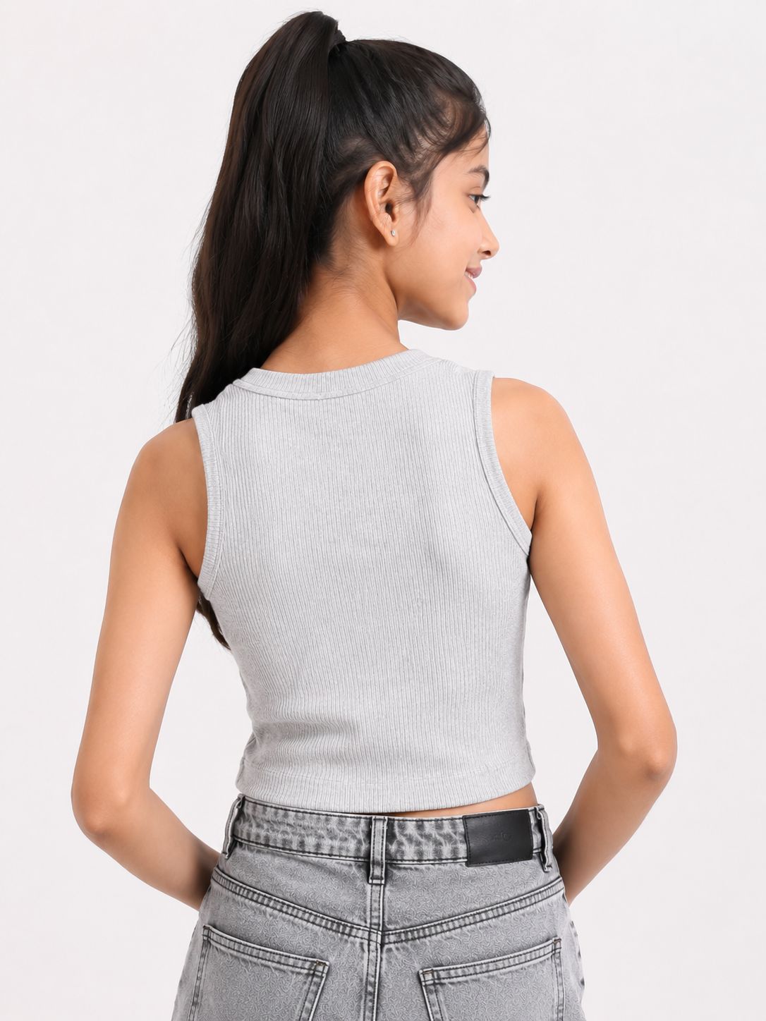 Kidello Girls Cotton Ribbed Crop Top | Sleeveless Casual Top