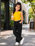 Kidello Girls Cotton Ribbed Crop Top | Sleeveless Casual Top