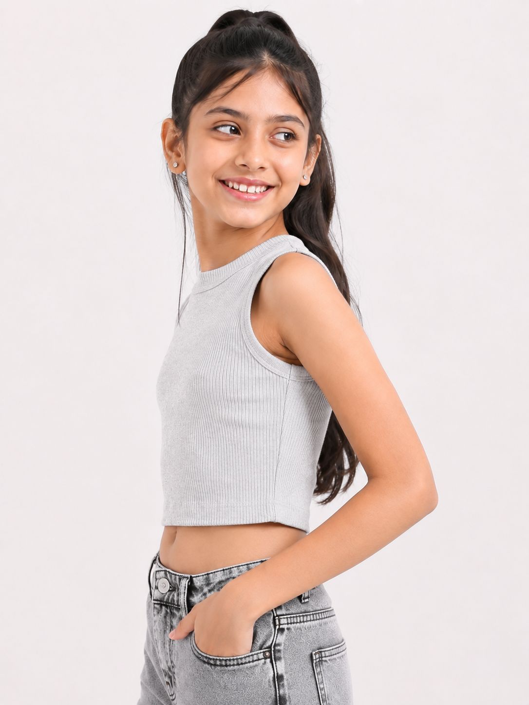 Kidello Girls Cotton Ribbed Crop Top | Sleeveless Casual Top