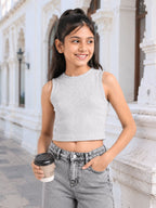 Kidello Girls Cotton Ribbed Crop Top | Sleeveless Casual Top