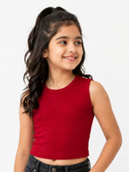 Kidello Girls Cotton Ribbed Crop Top | Sleeveless Casual Top
