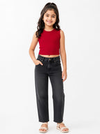 Kidello Girls Cotton Ribbed Crop Top | Sleeveless Casual Top
