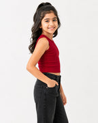Kidello Girls Cotton Ribbed Crop Top | Sleeveless Casual Top