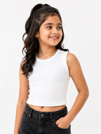 Kidello Girls Cotton Ribbed Crop Top | Sleeveless Casual Top