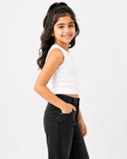 Kidello Girls Cotton Ribbed Crop Top | Sleeveless Casual Top