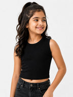 Kidello Girls Cotton Ribbed Crop Top | Sleeveless Casual Top