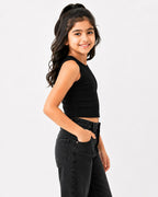 Kidello Girls Cotton Ribbed Crop Top | Sleeveless Casual Top