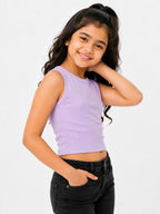 Kidello Girls Cotton Ribbed Crop Top | Sleeveless Casual Top