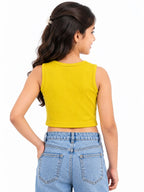 Kidello Girls Cotton Ribbed Crop Top | Sleeveless Casual Top