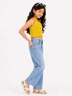 Kidello Girls Cotton Ribbed Crop Top | Sleeveless Casual Top
