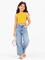 Kidello Girls Cotton Ribbed Crop Top | Sleeveless Casual Top