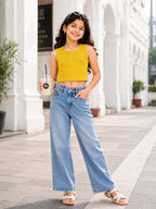 Kidello Girls Cotton Ribbed Crop Top | Sleeveless Casual Top