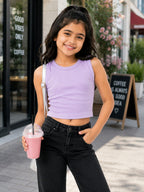 Kidello Girls Cotton Ribbed Crop Top | Sleeveless Casual Top