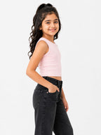 Kidello Girls Cotton Ribbed Crop Top | Sleeveless Casual Top