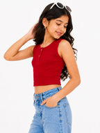Kidello Girls Cotton Ribbed Crop Top | Sleeveless Casual Top