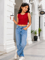 Kidello Girls Cotton Ribbed Crop Top | Sleeveless Casual Top