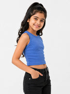 Kidello Girls Cotton Ribbed Crop Top | Sleeveless Casual Top