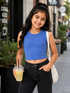 Kidello Girls Cotton Ribbed Crop Top | Sleeveless Casual Top