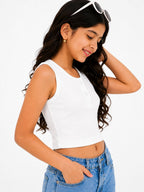 Kidello Girls Cotton Ribbed Crop Top | Sleeveless Casual Top