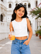 Kidello Girls Cotton Ribbed Crop Top | Sleeveless Casual Top