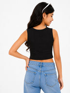 Kidello Girls Cotton Ribbed Crop Top | Sleeveless Casual Top