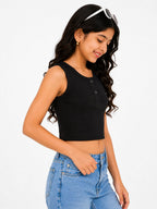Kidello Girls Cotton Ribbed Crop Top | Sleeveless Casual Top