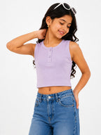 Kidello Girls Cotton Ribbed Crop Top | Sleeveless Casual Top