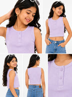 Kidello Girls Cotton Ribbed Crop Top | Sleeveless Casual Top